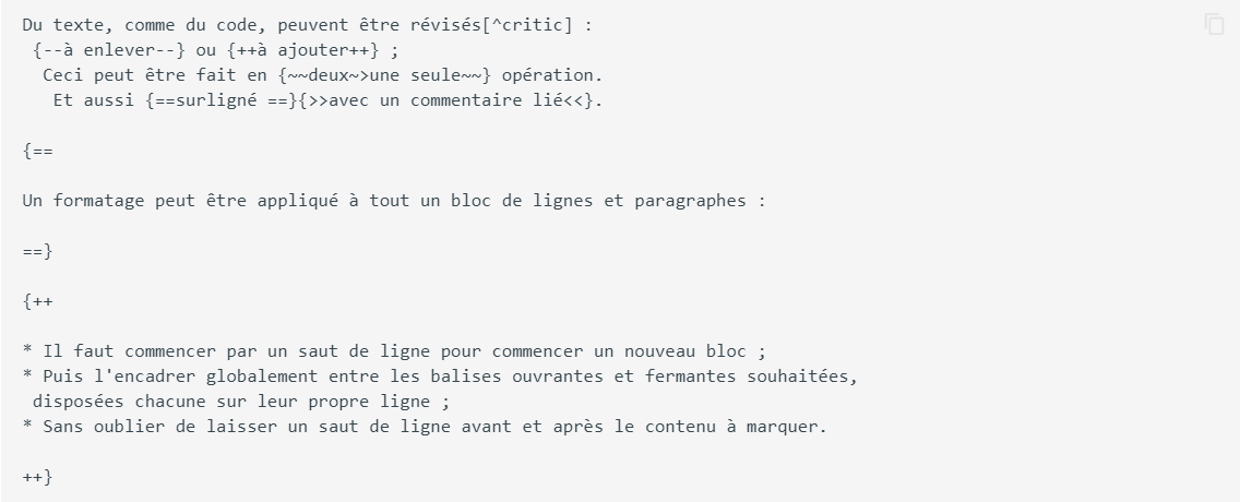 Code markDown de marquage de Texte & Code